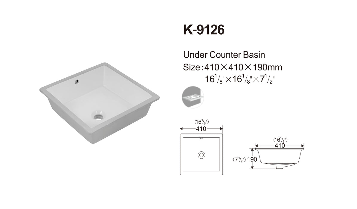 Nova BATHROOM UNDER MOUNT SINK 16 1/8 X16 1/8 x7 1/2 WHITE