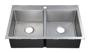 Excalibur EDLFR2031/8/1 Hand Fabricated 10mm Radius 1-Hole 2 Bowl Dual Mount Sink - Stainless Steel