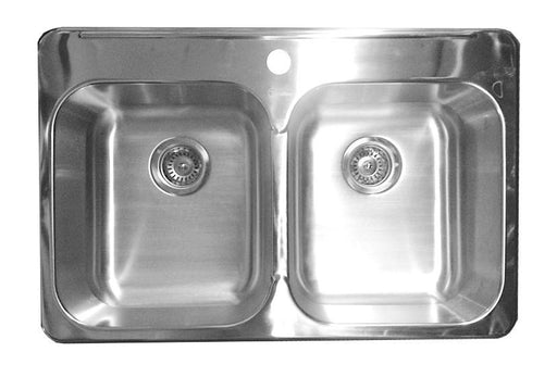 Excalibur EDL2031/7/1 1-Hole 2 Bowl Drop-In Sink 7" Deep - Stainless Steel