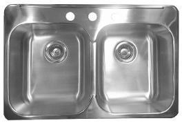 Excalibur EDL2031/8/3 3-Hole 2 Bowl Drop-In Sink 8" Deep - Stainless Steel