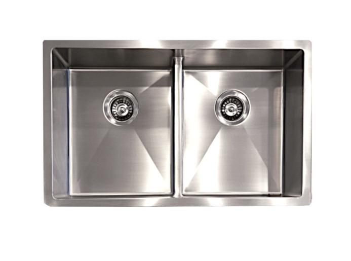 Excalibur EDUF1931/8 Hand Fabricated 10mm Radius 2 Bowl Dual Mount Sink - Stainless Steel