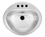 Kindred KSOV1619-7-3 Oval 3-Hole Drop-In Bathroom Sink - Stainless Steel