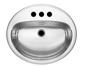 Kindred KSOV1821-7-3 Oval 3-Hole Drop-In Bathroom Sink - Stainless Steel