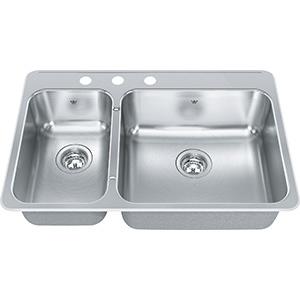 Kindred QCLA2031L-8-3 3-Hole 1-1/2 Bowl Drop-In Sink - Stainless Steel