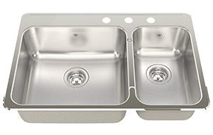 Kindred QCLA2031R-8-3 3-Hole 1-1/2 Bowl Drop-In Sink - Stainless Steel