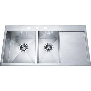 Kindred QCLF2039DBR-8-3 3-Hole 1-1/2 Bowl Dual Mount Sink with RH Drainboard - Stainless Steel