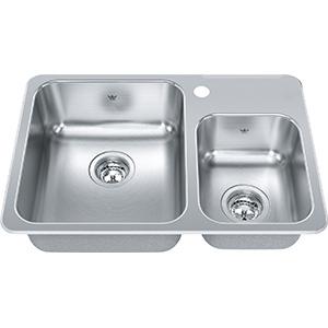 Kindred QCMA1826-7-1 1-Hole 1-1/2 Bowl Drop-In Sink - Stainless Steel
