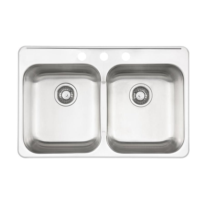 Kindred QDL2031-7-3 3-Hole 2 Bowl Drop-In Sink - Stainless Steel