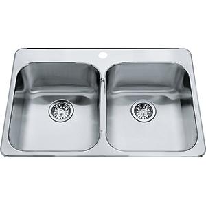 Kindred QDL2031-8-1 1-Hole 2 Bowl Drop-In Sink - Stainless Steel