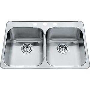 Kindred QDL2031-8-3 3-Hole 2 Bowl Drop-In Sink - Stainless Steel