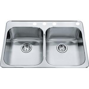 Kindred QDL2031-8-4 4-Hole 2 Bowl Drop-In Sink - Stainless Steel