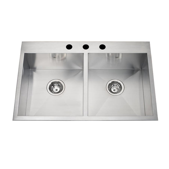 Kindred QDLF2031-8-3 3-Hole 2 Bowl Dual Mount Sink - Stainless Steel