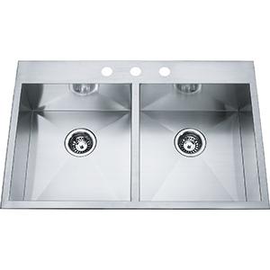 Kindred QDLF2233-8-3 3-Hole 2 Bowl Dual Mount Sink - Stainless Steel