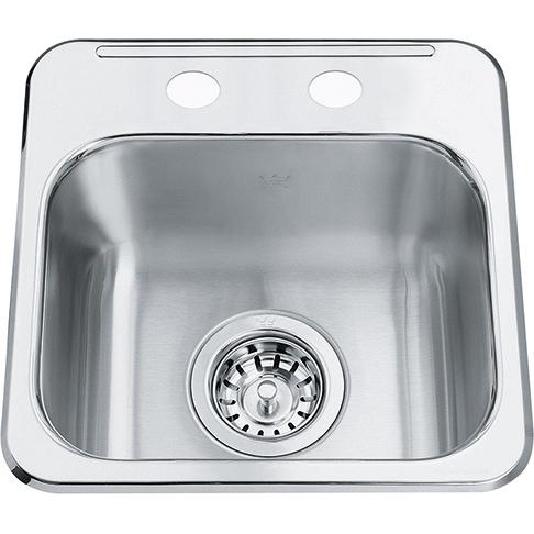 Kindred QSL1313-6-2 Drop-In 2-Hole 1 Bowl Bar/Prep Sink - Stainless Steel