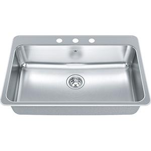 Kindred QSLA2031-8-3 3-Hole 1 Bowl Drop-In Sink - Stainless Steel