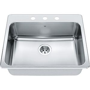 Kindred QSLA2225-8-3 3-Hole 1 Bowl Drop-In Sink - Stainless Steel